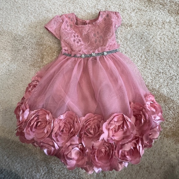 Little Lass Pink/Rose Colored Floral Fancy Party Dress - Picture 1 of 4